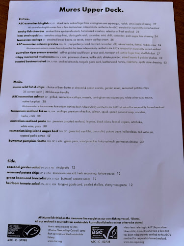 Opinii despre Mures Upper Deck în Hobart - Hospitality and gastronomy