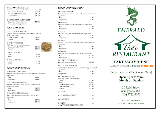 Opinii despre Emerald Thai Restaurant în Wangaratta - Hospitality and gastronomy